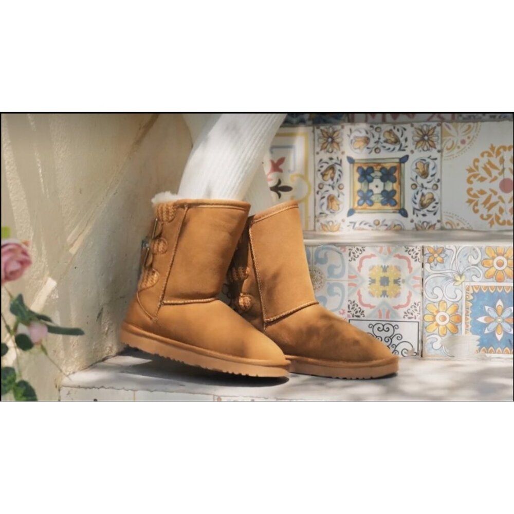 Dream Pairs Sweaty-Buckle-K Girls Faux Fur Lined Winter Boots Size 3